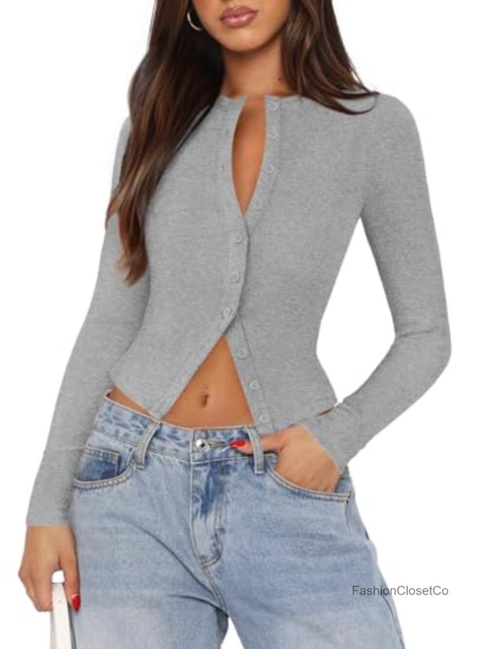 Women's Ribbed Knit Button Down Long Sleeve Cardigan Top